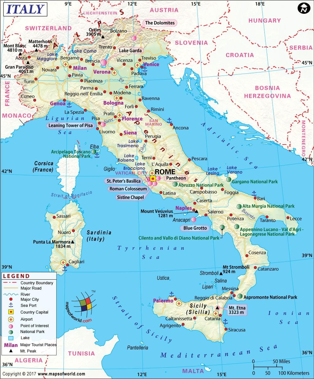 Kort over napoli italien omkringliggende område